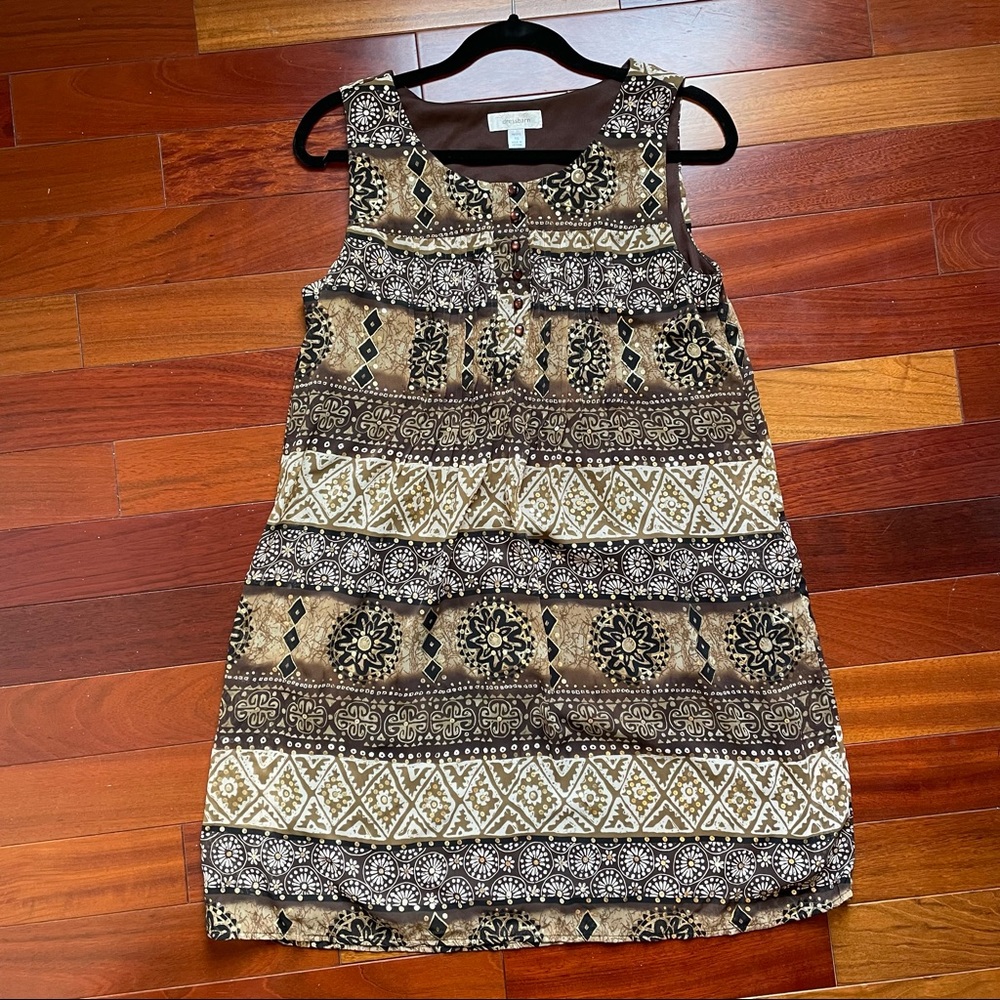 Dressbarn Sleeveless Brown Tan Patterned Dress